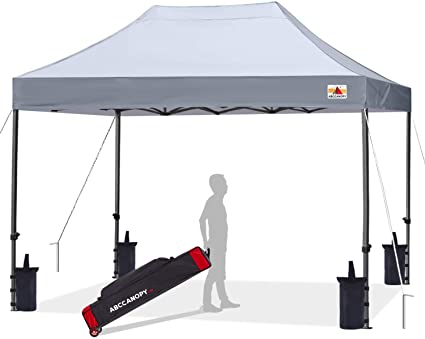 ABCCANOPY Pop up Canopy Tent Commercial Instant Shelter with Wheeled Carry Bag, Bonus 4 Canopy Sand Bags, 8x12 FT (Gray)