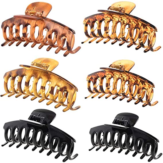 Claw Clips Large Hair Claw Clip for Women Tortoise Hair Clips Strong Hold Hair Catch Barrette Leopard Print Jumbo Hair Jaw Clip Nonslip Claw Clip,Strong Hold Hair Clips for Thick Hair (6Pcs)