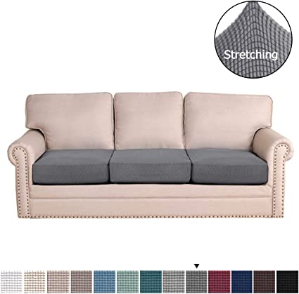 H.VERSAILTEX Super Stretch Stylish Cushions Covers/Furniture Cover Spandex Jacquard Small Checked Pattern Super Soft Slipcover Washable Individual (3-Piece Sofa Cushion, Gray)