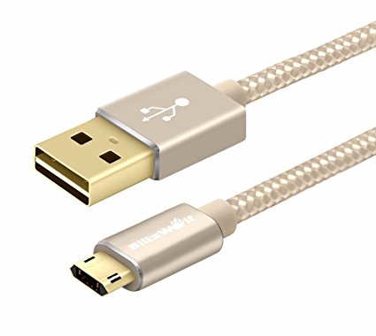 Reversible Braided Micro USB Cable, BlitzWolf 3ft Double Sided Plugable USB Micro B Charger and Data Cord for Android Phone, Samsung Galaxy S6 Edge, Note 5 Edge, HTC M9, Xperia Z3 Z2, Moto X (Golden)