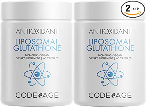 Codeage Liposomal Glutathione Supplement - Pure Reduced Setria L Glutathione Skin - Nano Encapsulated Glutathione Powder Pills - Phospholipids - Antioxidant Complex - Vegan, Non-GMO - 2 Pack