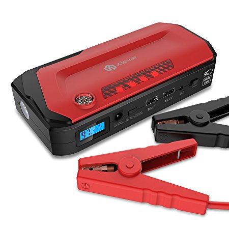 iClever 600A Peak 18000mAh Portable Jump Starter (up to 6.5L gas or 5.2L diesel Engine) Auto Battery Booster, Power Bank and Phone Charger with Dual USB Ports, Car Charger and AC Adapter