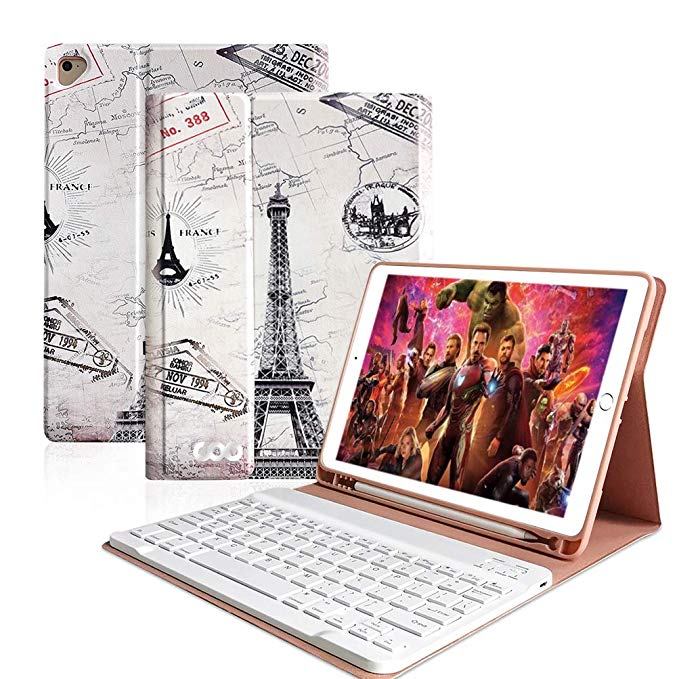 iPad Keyboard Case 9.7 for New iPad 2018 6th Gen, iPad Pro 2017 5th Gen, iPad Air 2/Air, Wireless Detachable Keyboard, Multiple Angle Stand Honeycomb Cover with Pencil Holde（Iron Tower
