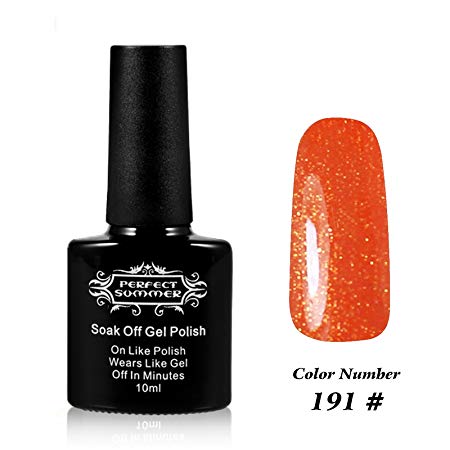 Perfect Summer UV LED Soak Off Gel Nail Polish 10ml, Holographic Color #191 Hologram Orange