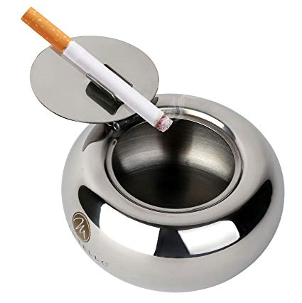 Mantello Modern Stainless Steel Tabletop Cigarette Ashtray with Lid