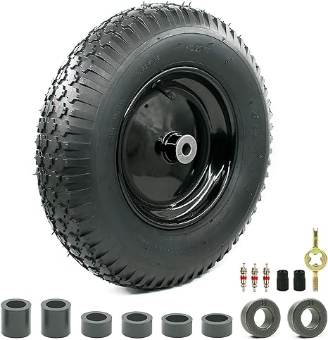 4.80/4.00-8" Pneumatic Tire and Wheel Assy,2PR (Air Filled)- 5/8"or 3/4" Powdered Metal bushings and 3"or 6"Center Hub, for Wheelbarrows,Garden and Utility Carts,Trolleys,Wagon and More