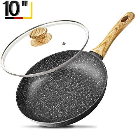 10" Frying Pan with Lid, Frying Pan with 100% APEO & PFOA-Free Stone-Derived Non-Stick Coating, Nonstick Frying Pan with Lid, Nonstick Granite Skillets, Induction Compatible