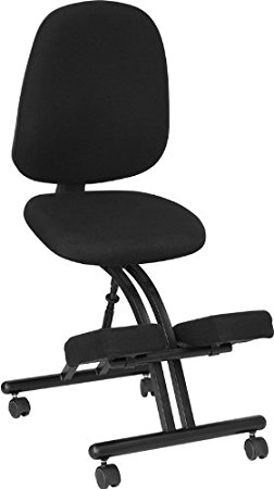 Flash Furniture Mobile Ergonomic Kneeling Posture Chair with Back in Black Fabric