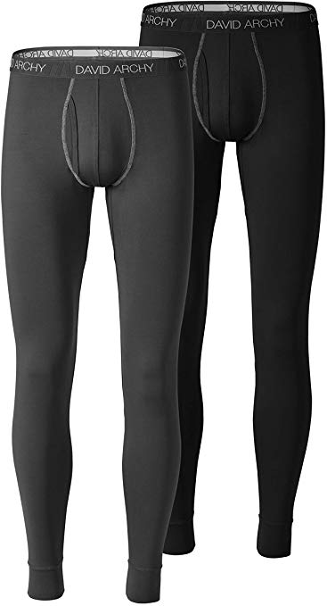 DAVID ARCHY Men's Thermal Underwear Pants 2 Pack Ultra Soft Brushed Thermal Bottoms Long Johns Quick Dry Base Layer Leggings