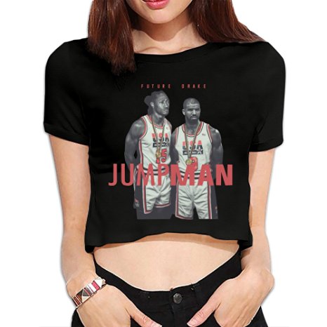 Women's Jumpman Drake & Future 2015 Music Crop Top T Shirt - Black