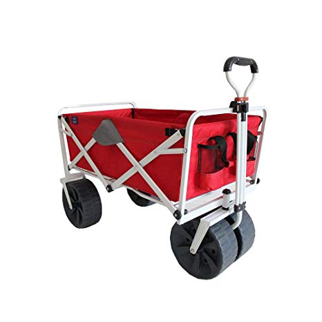 Mac Sports Heavy Duty Collapsible Folding All Terrain Beach Wagon, Red and Grey