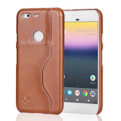 Google Pixel Case，LUCKY CLOVER Genuine Leather Thin Cases [Perfect Fit] Minimalist Flexible[1 Card Slots] Slim Body Shield [Stealth Armor] with Card Pocket for Google Pixel (2016)-Retro Brown