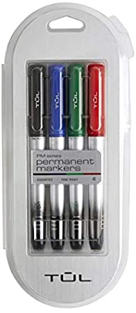 TUL Permanent Markers, Fine Point, Silver Barrel, Assorted Ink Colors, Pack of 4 Markers