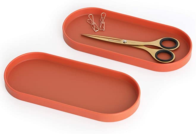 Lazy K Multi-purpose Modern Silicone Tray - Vanity Tray Organizer - Spoon Rest Holder - Kitchen Sink, Bathroom, Counter Organizer (Orange)