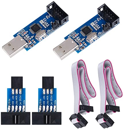 KeeYees 2pcs Downloader Programmer for USBASP for ISP with Cable and 10Pin to 6Pin Adapter Board for 51 for AVR Series Microcontroller