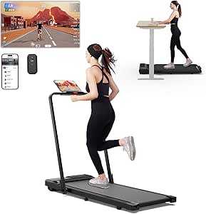 SupeRun Walking Pad Treadmill, 3 in 1 Folding Treadmill with Wide Running Belt, 3HP Under Desk Treadmill includes Remote Control, Pitpat APP Integration, 300 lbs Capacity Treadmills for Raceable