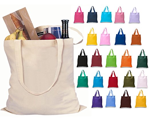 Set of 6 Blank Cotton Tote Bags Reusable 100% Cotton Reusable Tote Bags (ASSORTED)