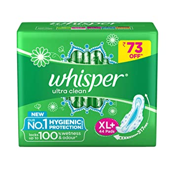 Whisper Ultra Clean Sanitary Pads for Women, XL  44 Napkins