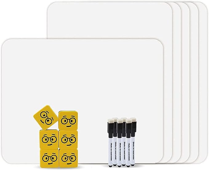 Double Sided Dry Erase Boards, Ohuhu 6-Pack 9 x 12 Inch Small Whiteboards Set, Back to School White boards Kits, Including 6 x Lap Board, 6 x Black Markers, 6 x White Boards Eraser, Individual White Boards Class Set for Classroom Supplies