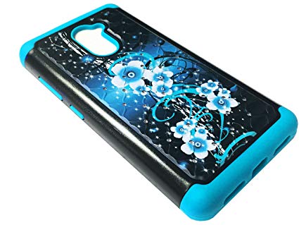 For ZTE Z988 Z962 Z962G Z962BL Z963VL Z963 Grand X Max 2 Imperial Max Duo Z963U Sparkle Kickstand Dual Hybrid Phone Cover Case   Gift Stand (Sparkle Aqua Flower)