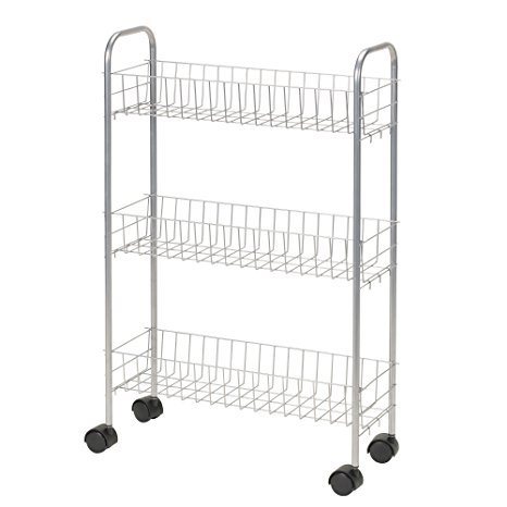 Household Essentials 7011 Slim Line 3-Tier Metal Storage Cart | Satin Silver