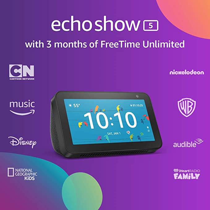 Echo Show 5 with 3 months of FreeTime Unlimited (auto-renewal) - Charcoal