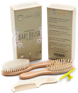 Little Tinkers World Natural 4 Piece Wooden Baby Hair Brush & Comb Set - Healthcare and Grooming Kit for Newborns & Toddlers with Massage & Scalp Brush, Ideal for Cradle Cap & Baby Registry