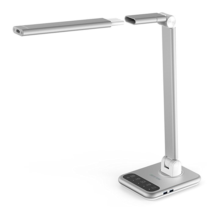 LED Desk Lamp, BESTEK Touch Control Table Lamp with Detachable Lamp Head, 3 Brightness Levels, 2 USB Charging Ports, 4 Lighting Modes, Timer, Memory Function