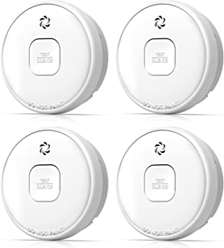 Putogesafe Smoke Detector, 10-Year Smoke Alarm with Photoelectric Sensor and Built-in 3V Lithum Battery, Fire Alarm with Test Button and Low Battery Warning, Fire Safety for Home, 4 Pack