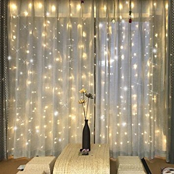 FEFELightup String Fairy Light Window Curtain Icicle Lights,9.8×9.8ft 300 LEDs, WARM WHITE,Ideals for Decoration (UPDATE SAFETY VERSION)
