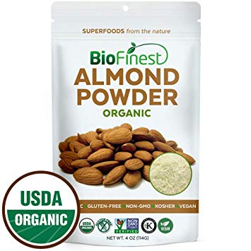 Biofinest Almond Powder - Extra Fine Ground - 100% Pure Antioxidants Superfood - USDA Certified Organic Vegan Raw Non-GMO - Boost Digestion Weight Loss - for Smoothie Beverage (4 oz Resealable Bag)