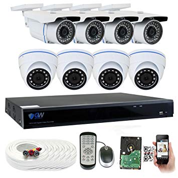 GW Security 8 Channel HD 2592TVL Outdoor/Indoor 5MP 1920P H.265 CCTV Video Security Camera System with Pre-Installed 2TB HD, Motion Email Alert, Smartphone& PC Easy Remote Access (White)
