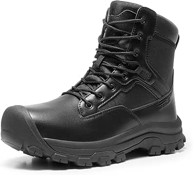 NORTIV 8 Men's Waterproof Work Military Tactical Boots Rubber Toe Leather Outdoor Hiking Motorcycle Combat Boots