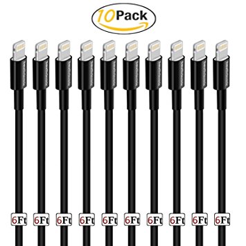 SMALLElectric ( 10 pack 6FT ) Iphone Lightning Charging Cable Data & Sync Charging Cord 8 Pin to USB Cable Charger for iPhone 7 / 7 Plus / 6 / 6s / 6 plus / 6s plus / iPhone 5 / 5s / 5c / iPad / iPod