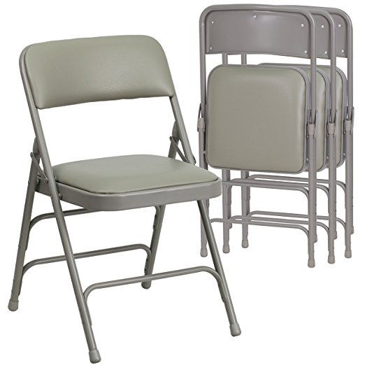 4 Pk. HERCULES Series Curved Triple Braced & Double Hinged Gray Vinyl Upholstered Metal Folding Chair