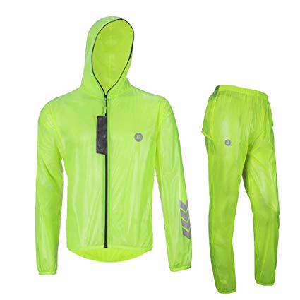 RockBros High Visibility Cycling Rain Jacket Men's Windproof Rain Coat Motocycle Rain Suit Green