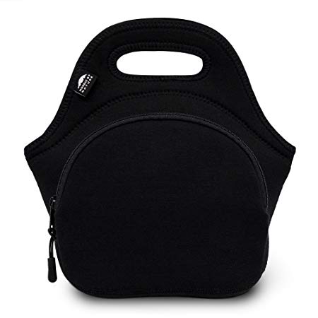 Neoprene Lunch Bag For Women, Men & Kids (M, Black) | Extra Thick 5 mm Insulation Keeps Your Lunch Box Delicious For Hours | Washable | Soft Cotton | Extra Pocket | YKK zippers | Great For 1-2 Box