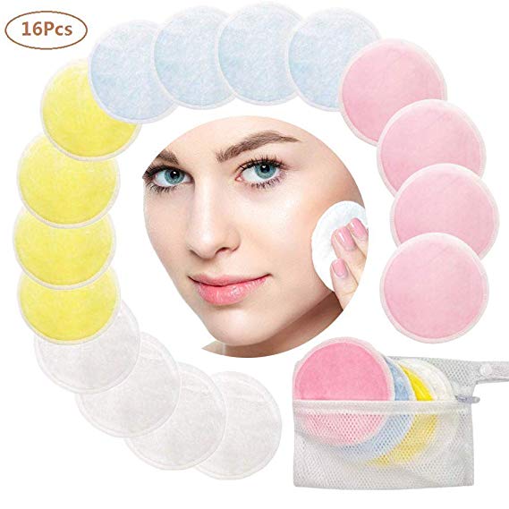 Reusable Makeup Remover Pads, leegoal 16Pcs Washable Bamboo Cotton Pads with Laundry Bag, Soft Facial Nursing Pads for Wipe Eye/Face Clean for Women Men