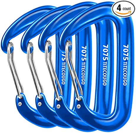 TITECOUGO 12KN Heavy Duty Lightweight Carabiner Clips Rated 2645 LBS Perfect Gear (1,2,4,5 Pack)