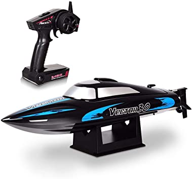 HAPPYGRILL RC Boat Remote Control Boat, Vector30 2.4G RC High Speed Racing Boat for Kids or Adults, Self-righting Auto Roll Back, Reverse Function, Brushed Motor, RTR, Black
