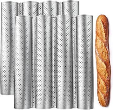 Fasmov 2 Pack French Bread Baking Pan Nonstick Perforated Baguette Pan 4 Wave Loaves Loaf Bake Mold Toast Cooking Bakers Molding