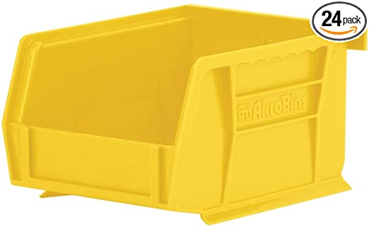 Akro-Mils 30210 AkroBins Plastic Storage Bin Hanging Stacking Containers, (5-Inch x 4-Inch x 3-Inch), Yellow, (24-Pack)