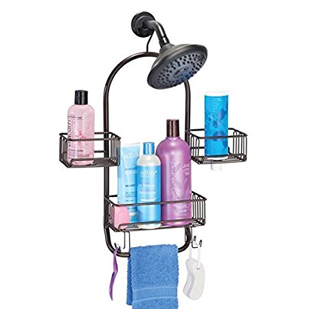 mDesign Bathroom Swing Shower Caddy for Shampoo, Conditioner, Razors - Bronze