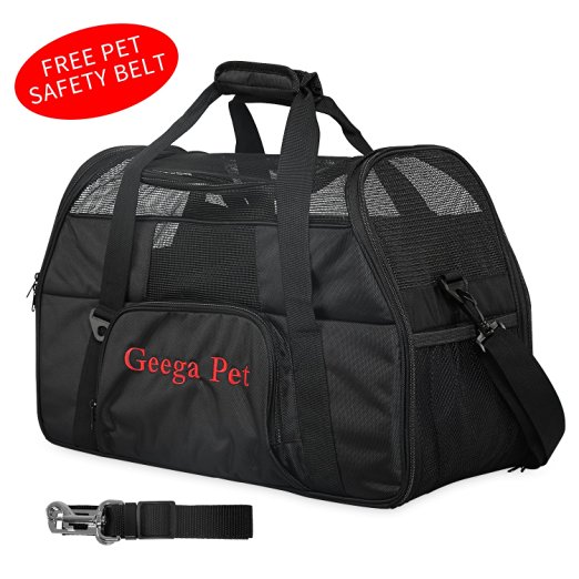 Portable Foldable Comfortable Safe Soft Sided Pet Carrier,Geega Washable Sturdy Puppy Dog Cat Carrier Travel Tote Bag Crate with Shoulder Seatbelt Luggage Strap and Leash Clip for Airline Car SUV