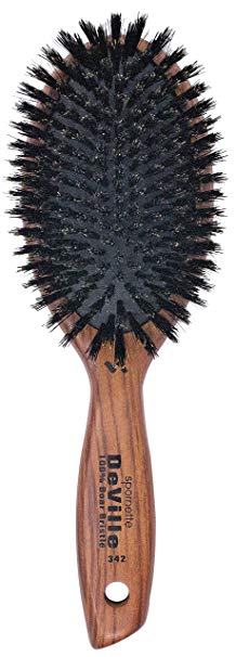 Spornette DeVille Cushion Oval Boar Bristle Hair Brush (#342) with Wooden Handle for Straightening, Smoothing, Detangling, Daily Maintenance, Styling & Brush Outs - All Hair Types for Women, Men, Kids
