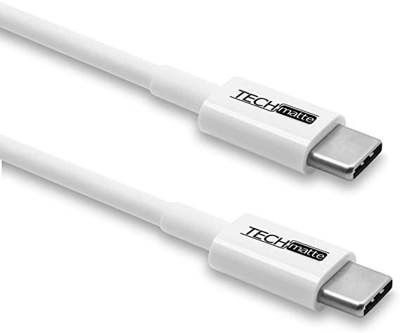 TechMatte USB Type C Cable, USB 2.0 Type C to Type C (Male to Male) Charging Sync Cable for Google Nexus 5X, 6P, Pixel 2015, Apple MacBook 12 inch, Asus Zen AiO (6ft, White)