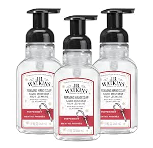 J.R. Watkins Foaming Hand Soap with Pump Dispenser, Moisturizing Foam Hand Wash, All Natural, Alcohol-Free, Cruelty-Free, USA Made, Peppermint, 9 fl oz, 3 Pack