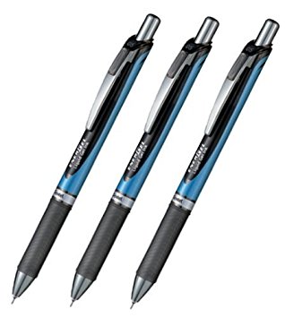 Pentel Energel / Deluxe RTX Retractable Liquid Gel Pen,0.5mm, Fine Line, Needle Tip,Blue Body Type, Black Ink-Set of 3 Value Set (With Our Shop Original Product Description)