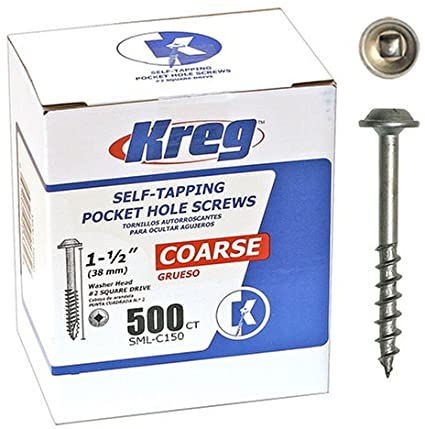 KREG® Zinc Pocket-Hole Screws - 38mm/1.50", #8 Coarse-Thread, Maxi-Loc™, 500-count