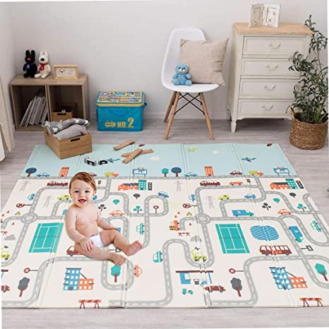 TONY STARK THICK FOAM and EXTRA LARGE SIZE Baby Folding Play Foam Playmat Crawling Mat, Reversible Play Mat for Infants Mat Waterproof Portable Kids Toddler Outdoor or Indoor Use Non Toxic (Multi color , 200cm x 150cm)